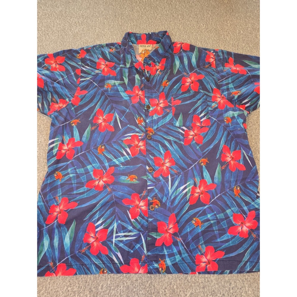 Pirana Joe Button Up Hawaiian Shirt Hibiscus XL